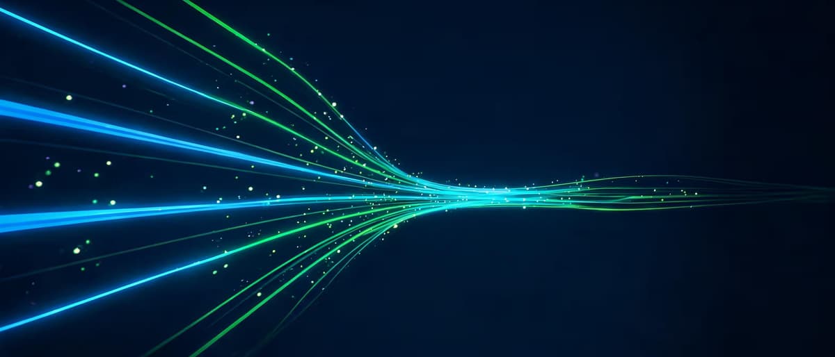 Illustration abstraite lumineuse cyan et vert symbolisant l'automatisation et le gain de temps pour une TPE